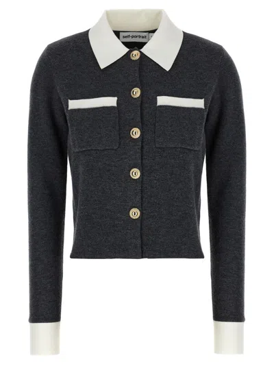 SELF-PORTRAIT GREY CONTRAST COLLAR' CARDIGAN