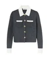 Self-portrait Contrast Collar Wool Blend Cardigan In Gray
