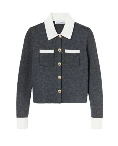 SELF-PORTRAIT SELF-PORTRAIT GREY CONTRAST COLLAR CARDIGAN