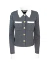 Self-portrait Grey Cardigan With Contrasting Collar In Gray