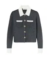 Self-portrait Grey Cardigan With Contrasting Collar In Gray