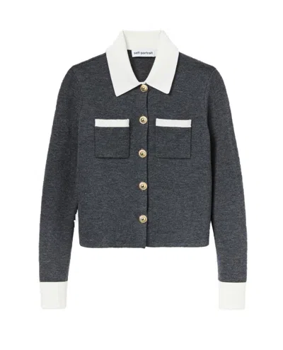 SELF-PORTRAIT GREY CONTRAST COLLAR CARDIGAN
