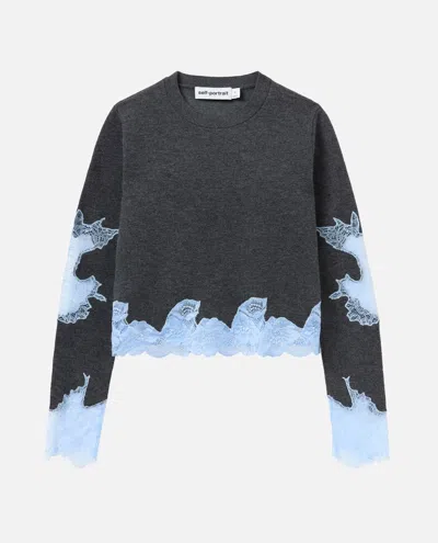Self-portrait Grey Contrast Lace Jumper