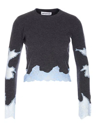 SELF-PORTRAIT SELF-PORTRAIT GREY CONTRAST LACE JUMPER CLOTHING