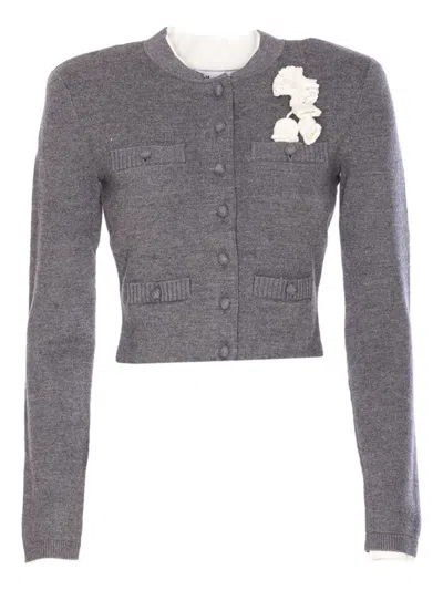 SELF-PORTRAIT GREY CROCHET-FLOWER BUTTON CARDIGAN
