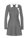 Self-portrait Grey Crochet Flower Collared Knit Mini Dress Clothing In Gray