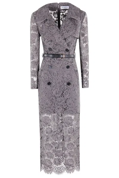 Self-portrait Grey Floral Lace Midi Dress In Gray