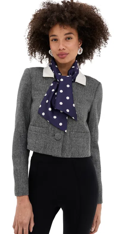 Self-portrait Grey Herringbone Scarf Detail Jacket Grey In Gray