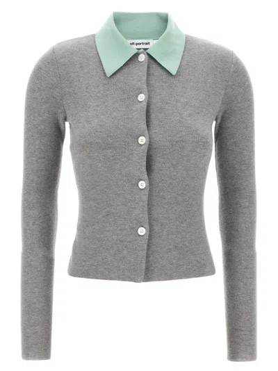 SELF-PORTRAIT SELF-PORTRAIT GREY MERINO WOOL' CARDIGAN