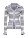 Self-portrait Self Portrait Women Grey Ribbed Knit Striped Cardigan In Multi