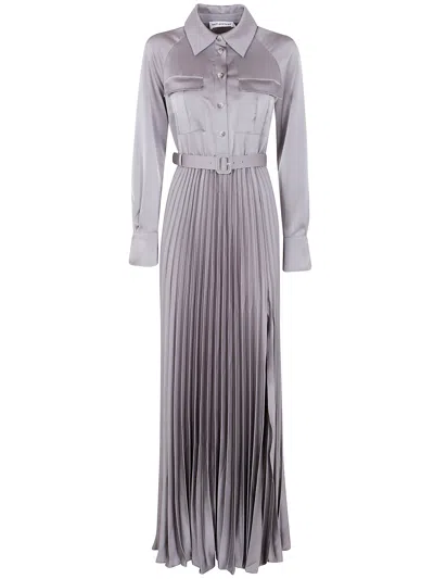 SELF-PORTRAIT SELF-PORTRAIT GREY SATIN PLEATED MAXI DRESS