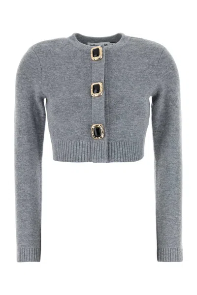 Self-portrait Grey Stretch Wool Blend Cardigan In Gray