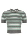 Self-portrait Grey Striped Crystal Trim Knit Sweaters And Cardigans Gray In Gray