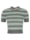 Self-portrait Grey Striped Crystal Trim Knit Sweaters And Cardigans Gray In Gray