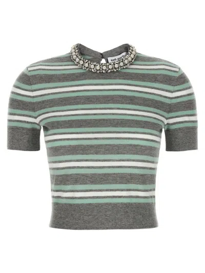 SELF-PORTRAIT SELF-PORTRAIT 'GREY STRIPED CRYSTAL TRIM KNIT' SWEATER