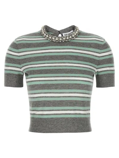 SELF-PORTRAIT SELF-PORTRAIT 'GREY STRIPED CRYSTAL TRIM KNIT' SWEATER