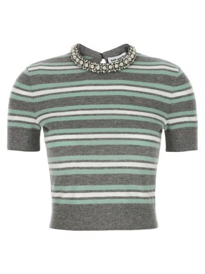 SELF-PORTRAIT GREY STRIPED CRYSTAL TRIM KNIT' SWEATER