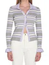 Self-portrait Self Portrait Women Grey Ribbed Knit Striped Cardigan In Multi