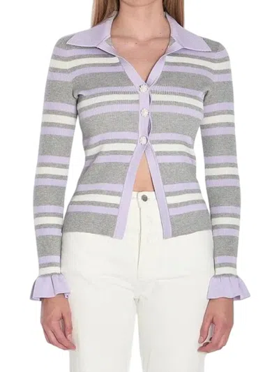 SELF-PORTRAIT SELF-PORTRAIT GREY STRIPED RIBBED SWEATER