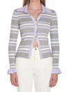 Self-portrait Self Portrait Women Grey Ribbed Knit Striped Cardigan In Multi