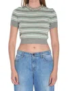 Self-portrait Grey Striped Crystal Trim Knit Sweaters And Cardigans Gray In Gray