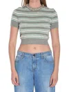 Self-portrait Grey Striped Crystal Trim Knit Sweaters And Cardigans Gray In Gray
