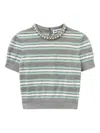 Self-portrait Grey Striped Crystal Trim Knit Sweaters And Cardigans Gray In Gray