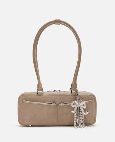 Self-portrait Grey Suede Baguette Shoulder Bag With Charm