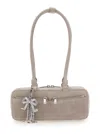 Self-portrait Grey Suede Baguette Shoulder Bag With Charm In Neutral