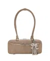 Self-portrait Grey Suede Baguette Shoulder Bag With Charm In Gray