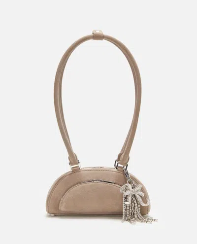 Self-portrait Grey Suede Mini Shoulder Bag With Charm