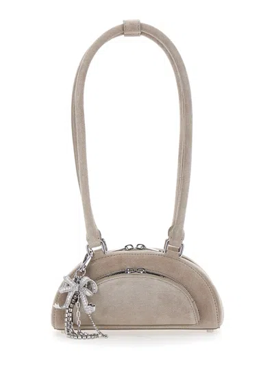 Self-portrait Grey Suede Mini Shoulder Bag With Charm