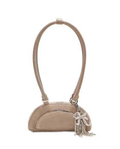Self-portrait Grey Suede Mini Shoulder Bag With Charm In Gray