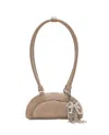 Self-portrait Grey Suede Mini Shoulder Bag With Charm In Gray