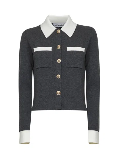 SELF-PORTRAIT GREY WOOL AND CASHMERE BLEND CARDIGAN