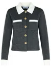 Self-portrait Contrast Collar Wool Blend Cardigan In Gray