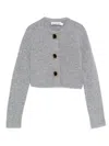 Self-portrait Cropped Gray Sweater With Decorative Buttons In Burgundy