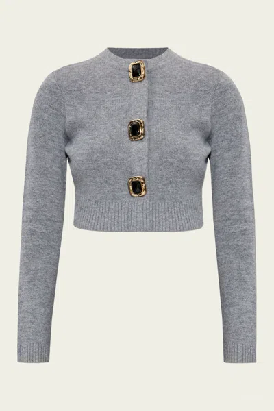 Self-portrait Grey Wool Cardigan In Gray