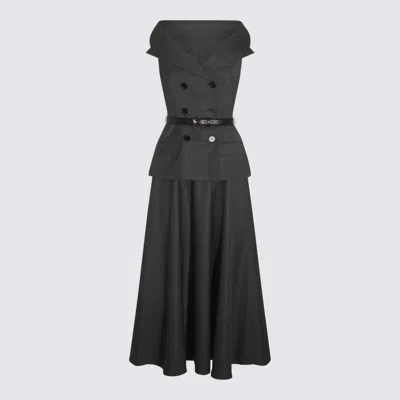 Self-portrait Grey Wool Dress In Black