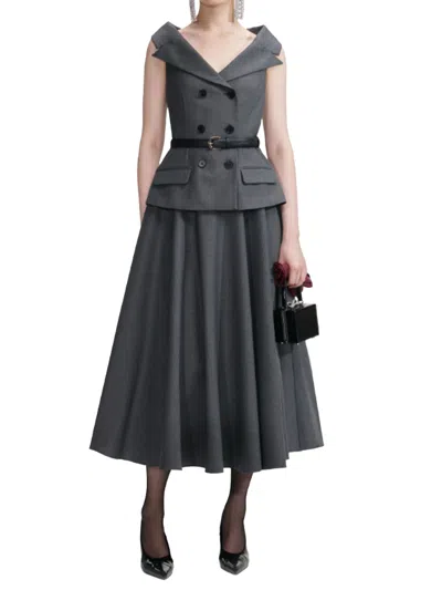 SELF-PORTRAIT SELF-PORTRAIT GREY WOOL TAILORED MIDI DRESS