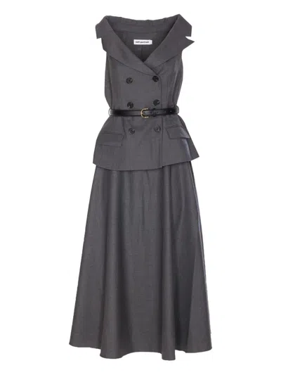 SELF-PORTRAIT SELF-PORTRAIT GREY WOOL TAILORED MIDI DRESS CLOTHING