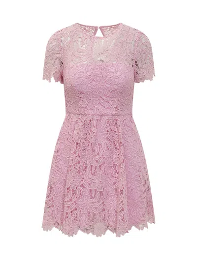 Self-portrait Short Sleeve Lace Mini Dress In Pink