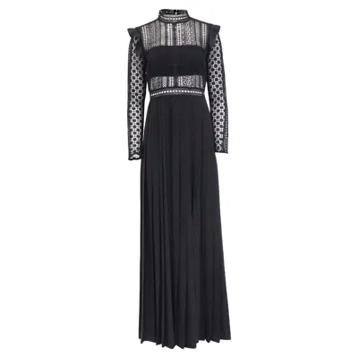 Self-portrait Guipure Lace And Crepe Maxi Dress In Black Polyester