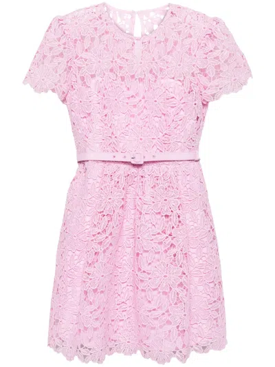 Self-portrait Guipure-lace Belted Mini Dress In Pink