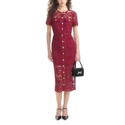 Self-portrait Guipure Lace Button Midi Dress In Red