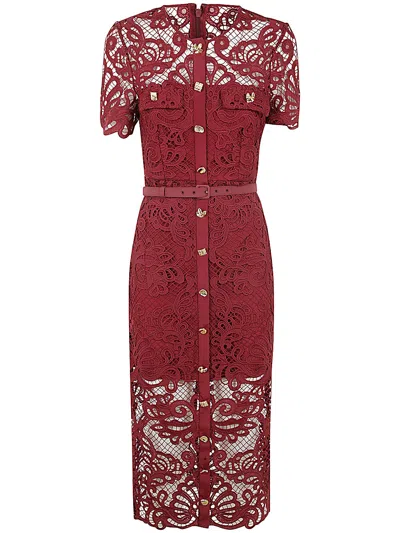 SELF-PORTRAIT GUIPURE LACE BUTTON MIDI DRESS