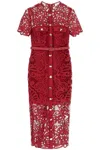 Self-portrait Red Midi Red Dress With Jewel Buttons