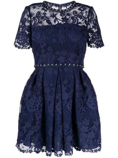 Self-portrait Guipure-lace Embellished Dress In Navy