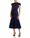 Self-portrait Belted Guipure Lace Midi Dress In Blue