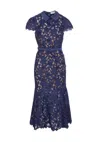 Self-portrait Guipure Lace Midi Dress In Blue